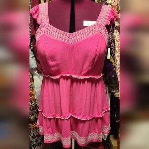 torrid Pink Tiered Lace-Trim Babydoll Tank